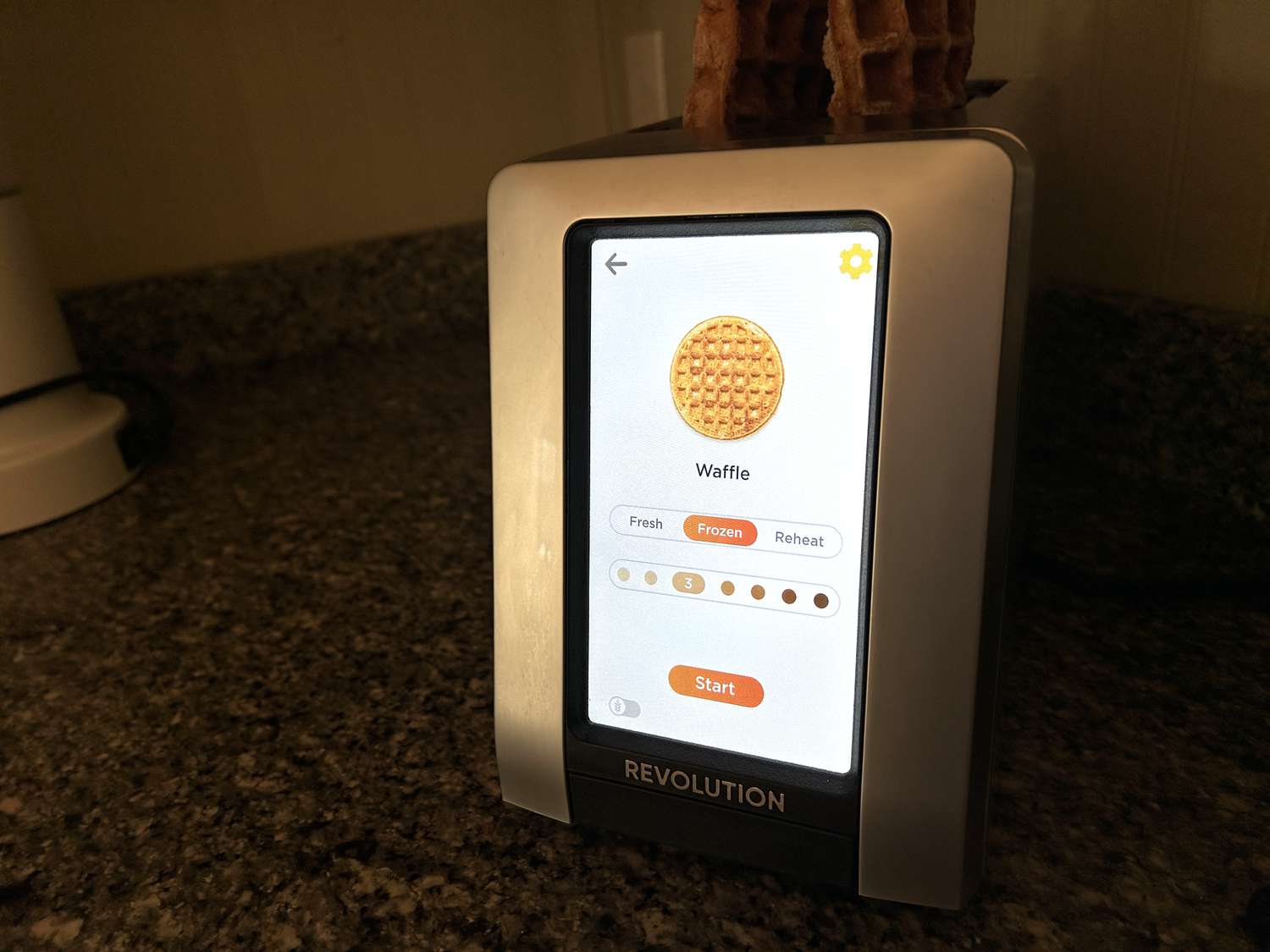 The Revolution R180 Smart Connect Plus toaster showing the waffle function