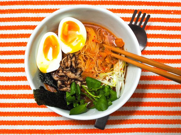 Quick Kimchi Ramen With Shiitake Mushrooms and Soft-Cooked Egg