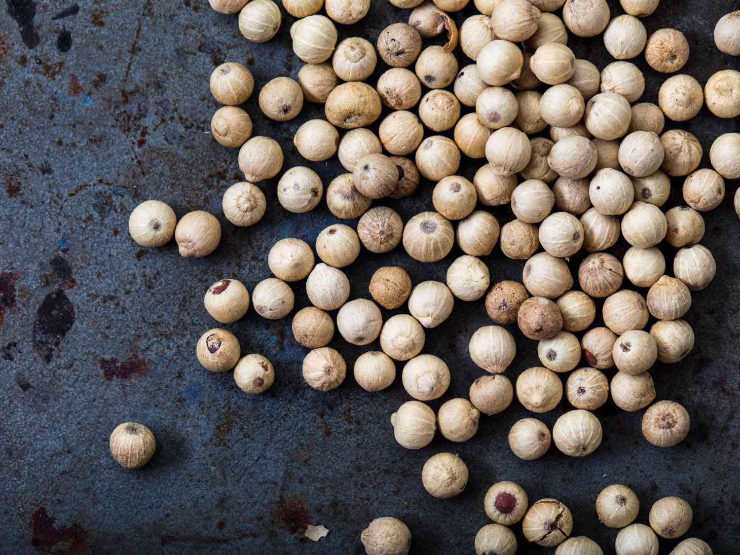 Close-up of Sarawak white peppercorns