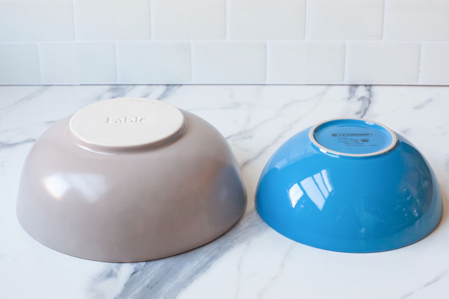 bottom of Le Creuset Stoneware Soup Bowl on a counter top