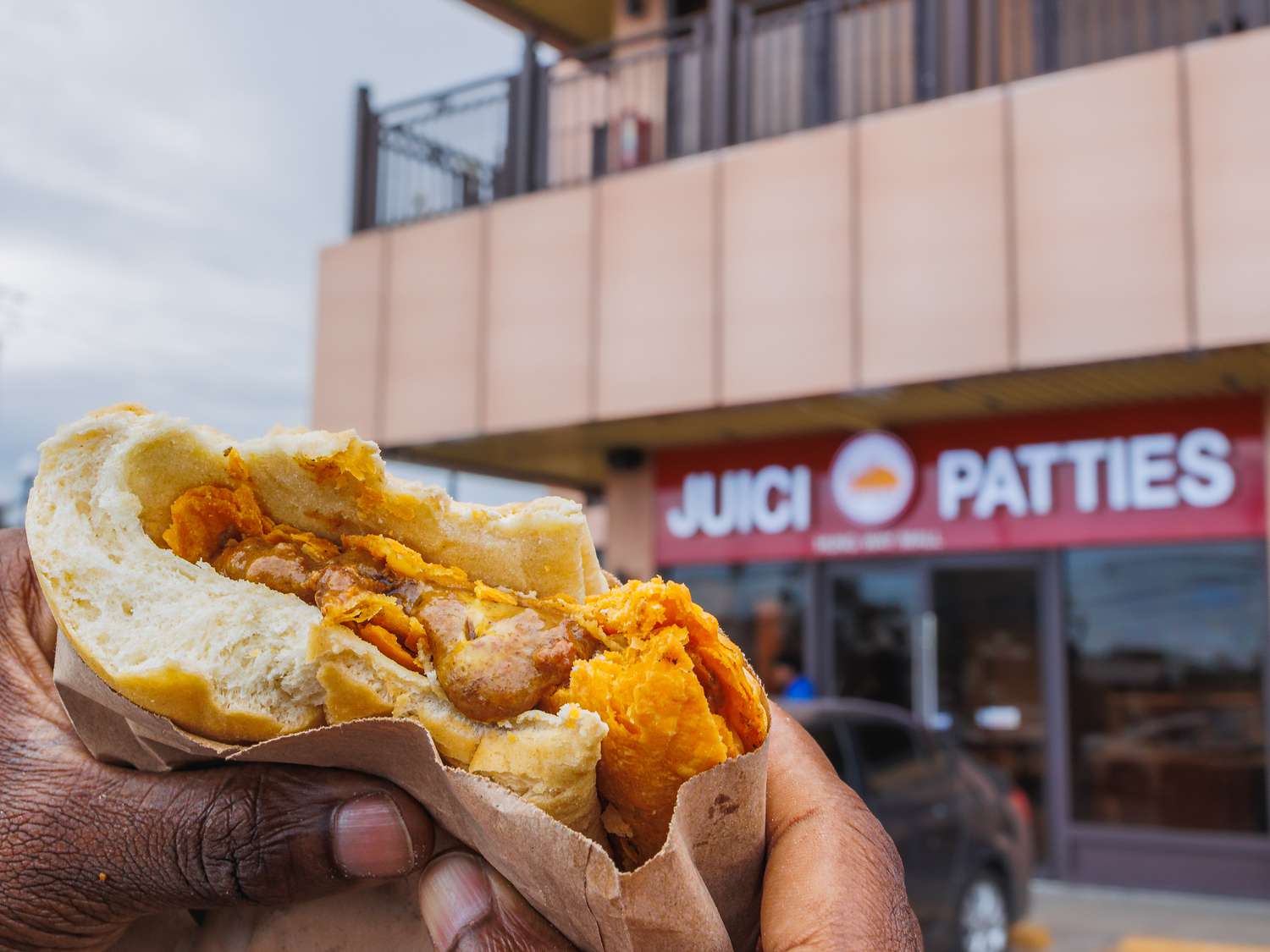 Side view of the inside of a Juici Patty