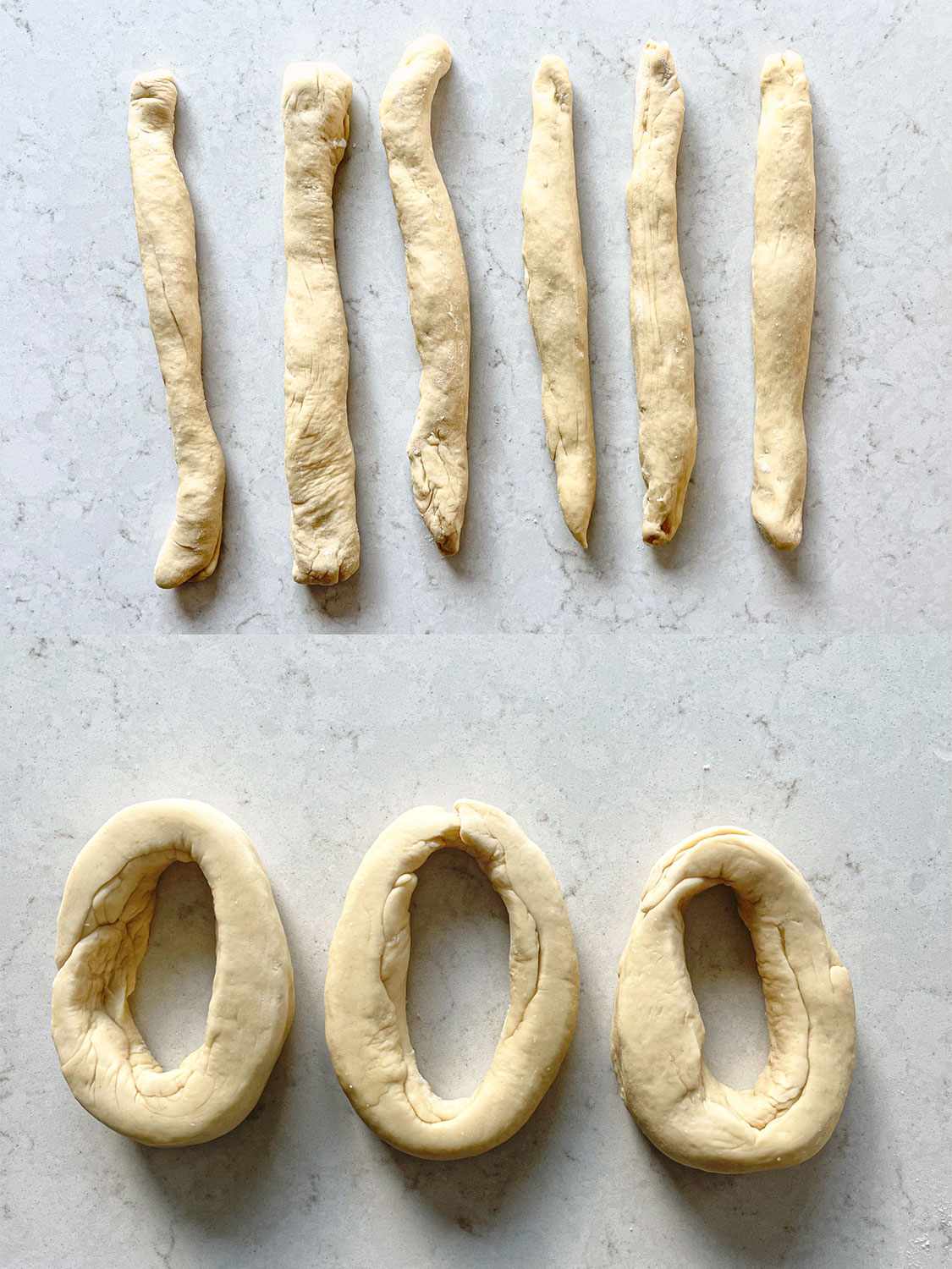 Two image collage of 6 sectioned and then rolled into a circle