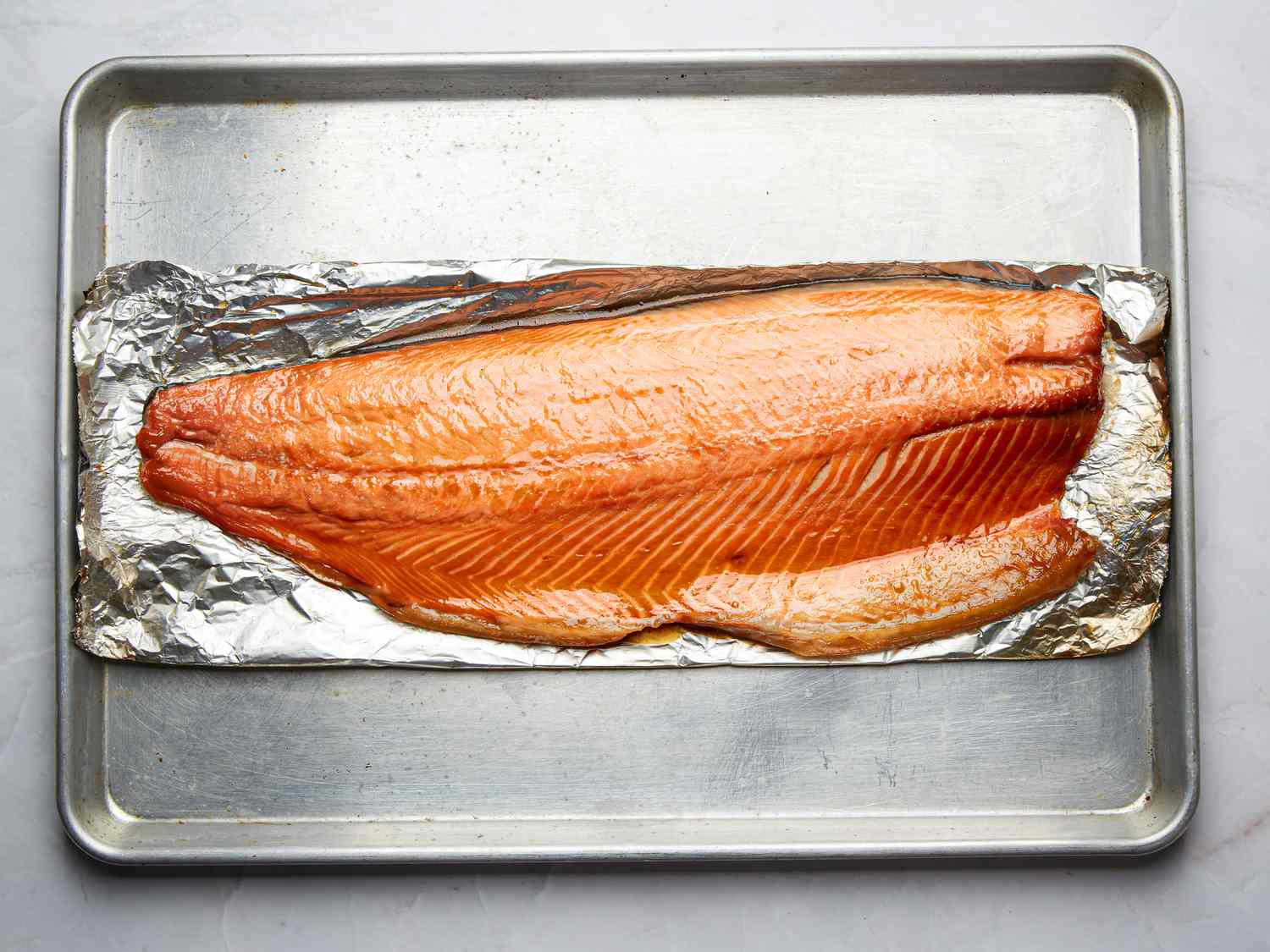 Overhead view of salmon cooling