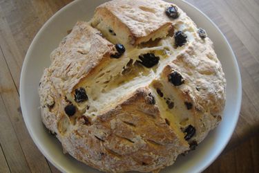 A loaf of spotted dog, an Irish soda bread with raisins. 