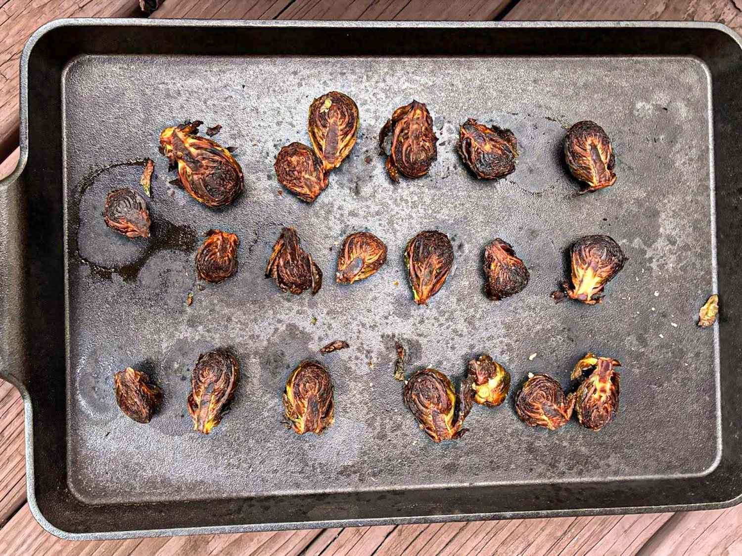 Roasted Brussels sprouts on a baking sheet