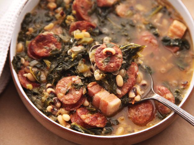 Hearty One-Pot Black Eyed Pea Stew With Kale and Andouille