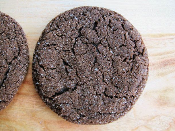 Overhead shot of crackled, sugar-coated chocolate molasses cookies