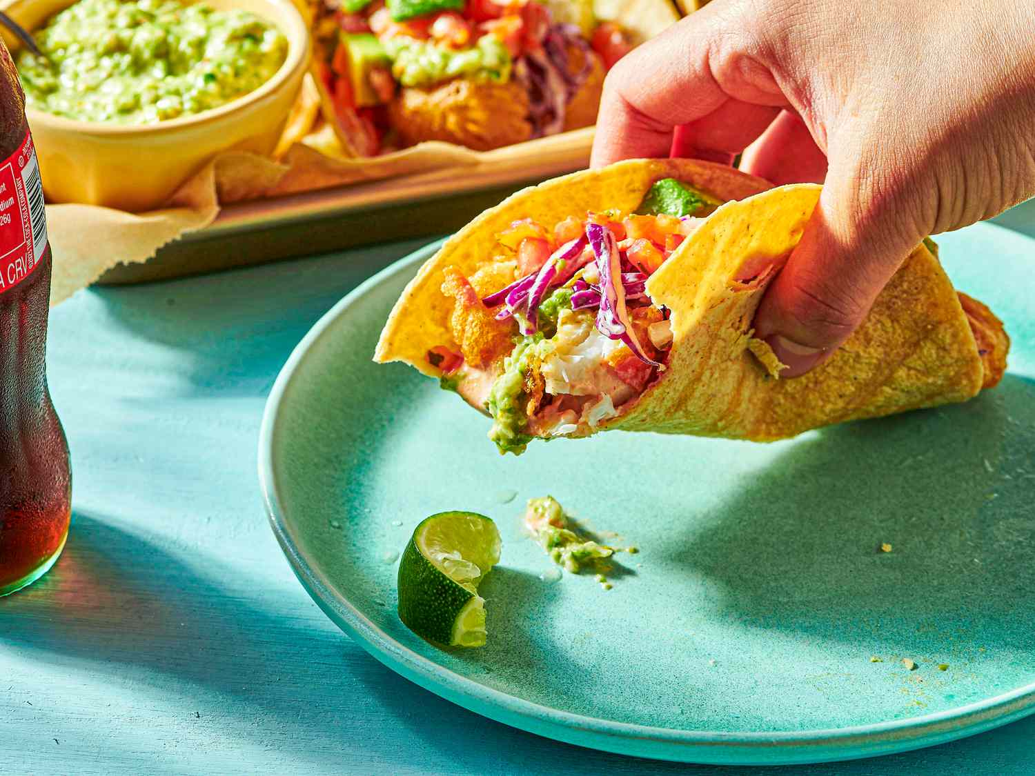 Side view of fish taco