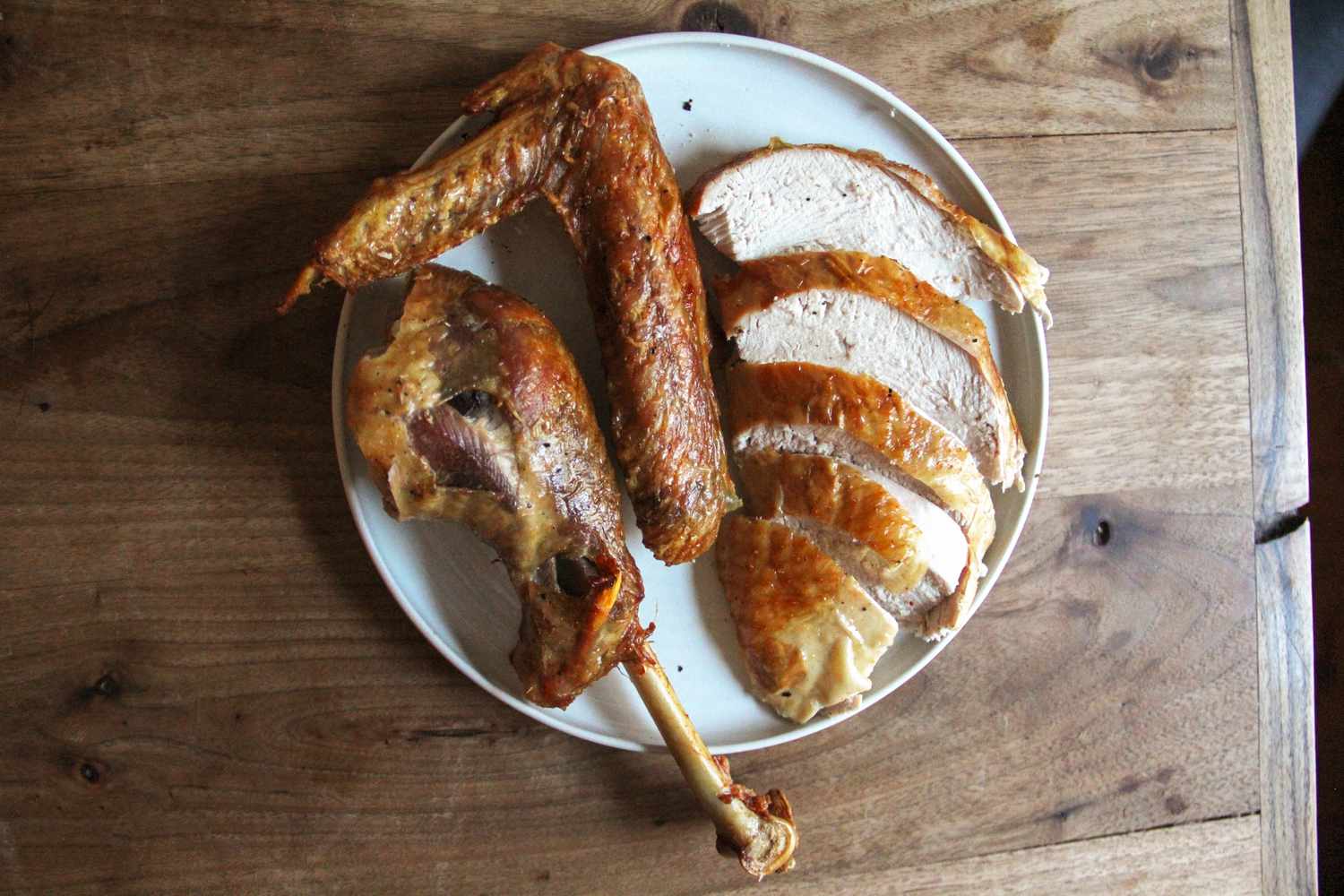carved turkey on a white dinner plate