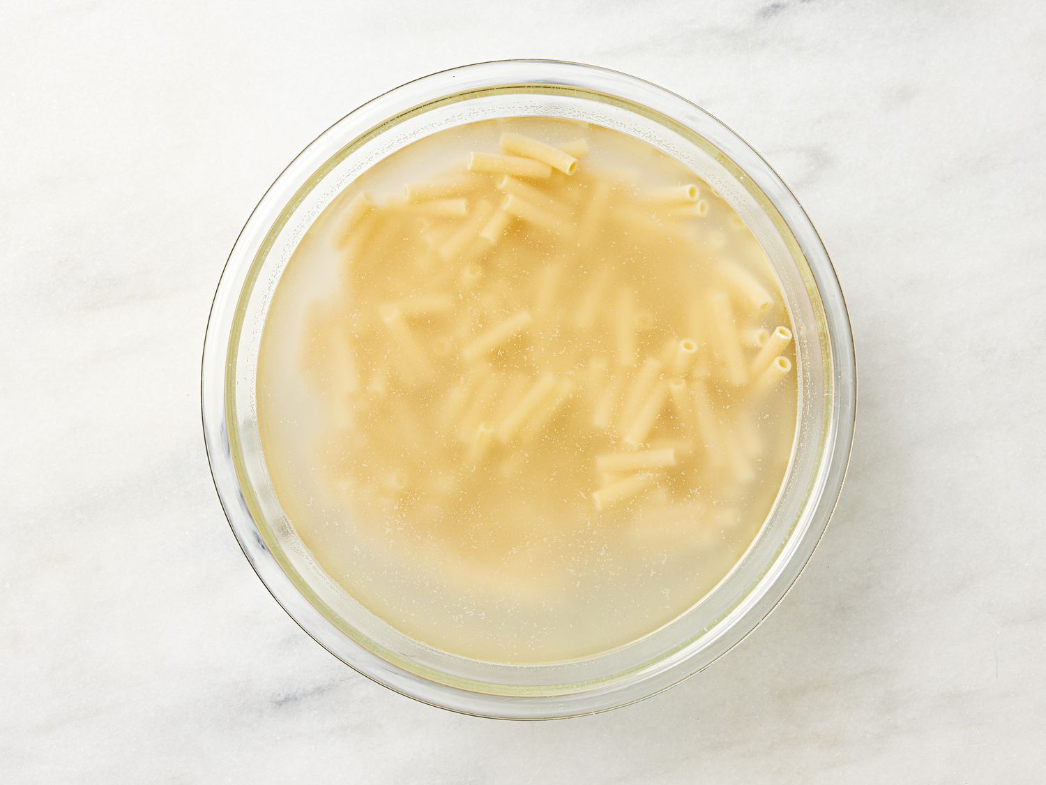 Overhead view of ziti soaking in water