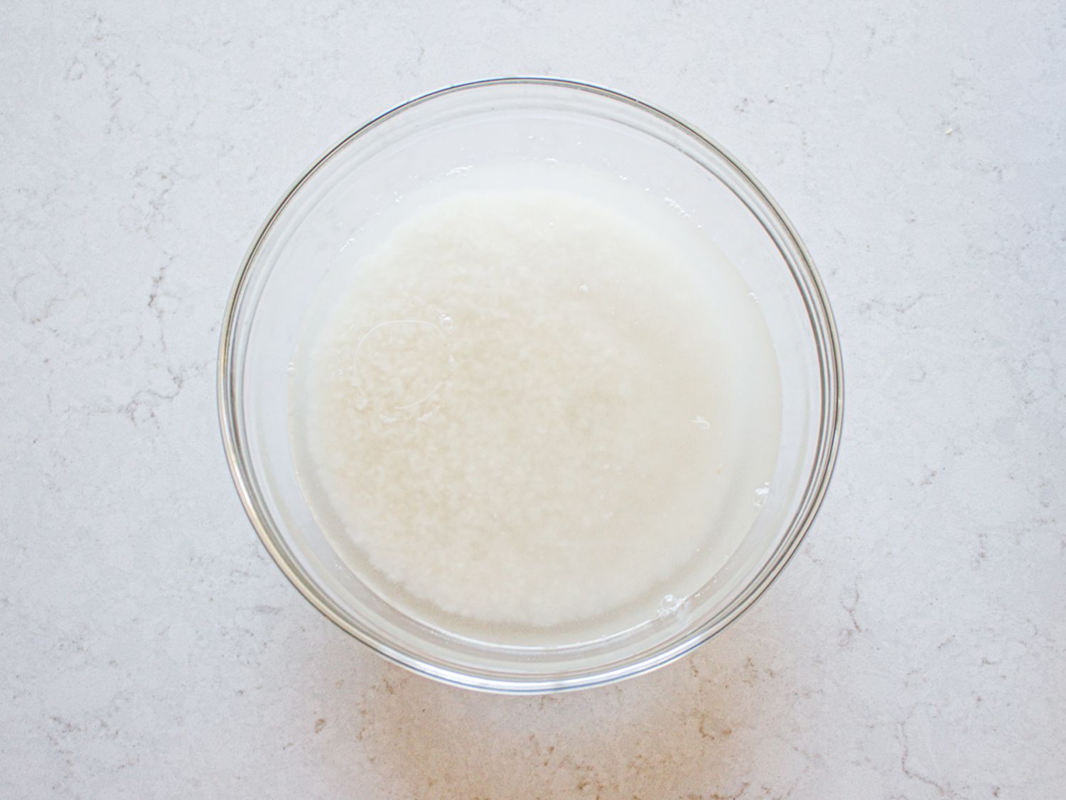Overhead view of cloudy rice water