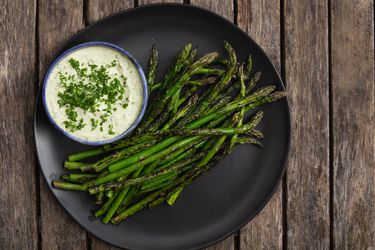 charred asparagus with green goddess dressing