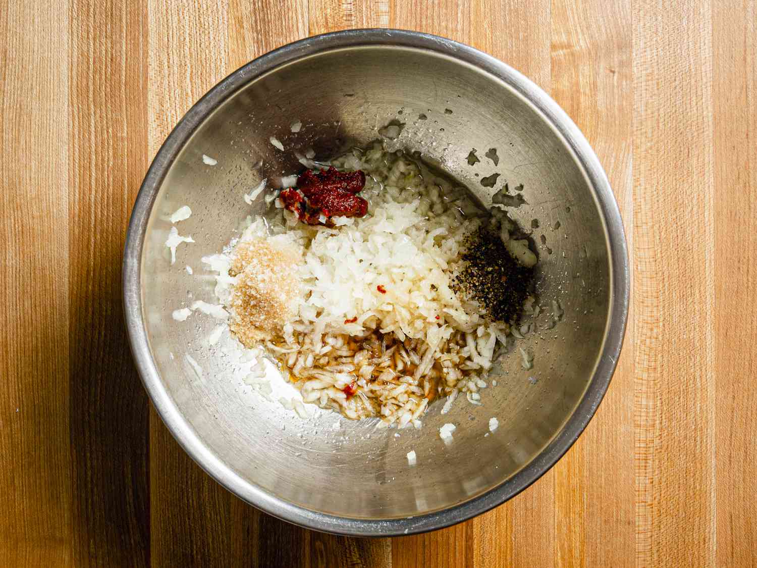 Overhead view of marinade mixture