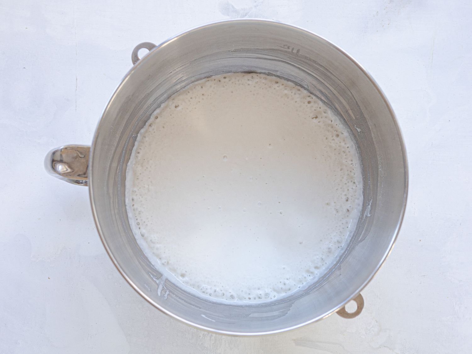 Overhead view of bubbles formed on batter