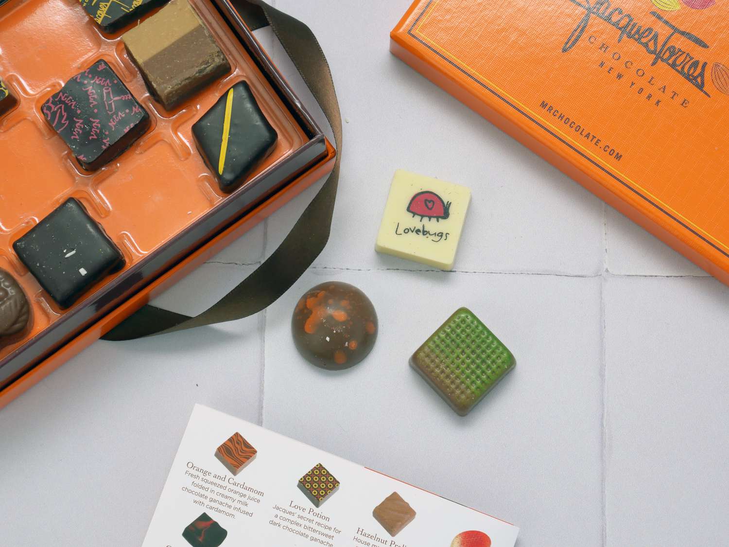 three chocolates from the jacques torres box