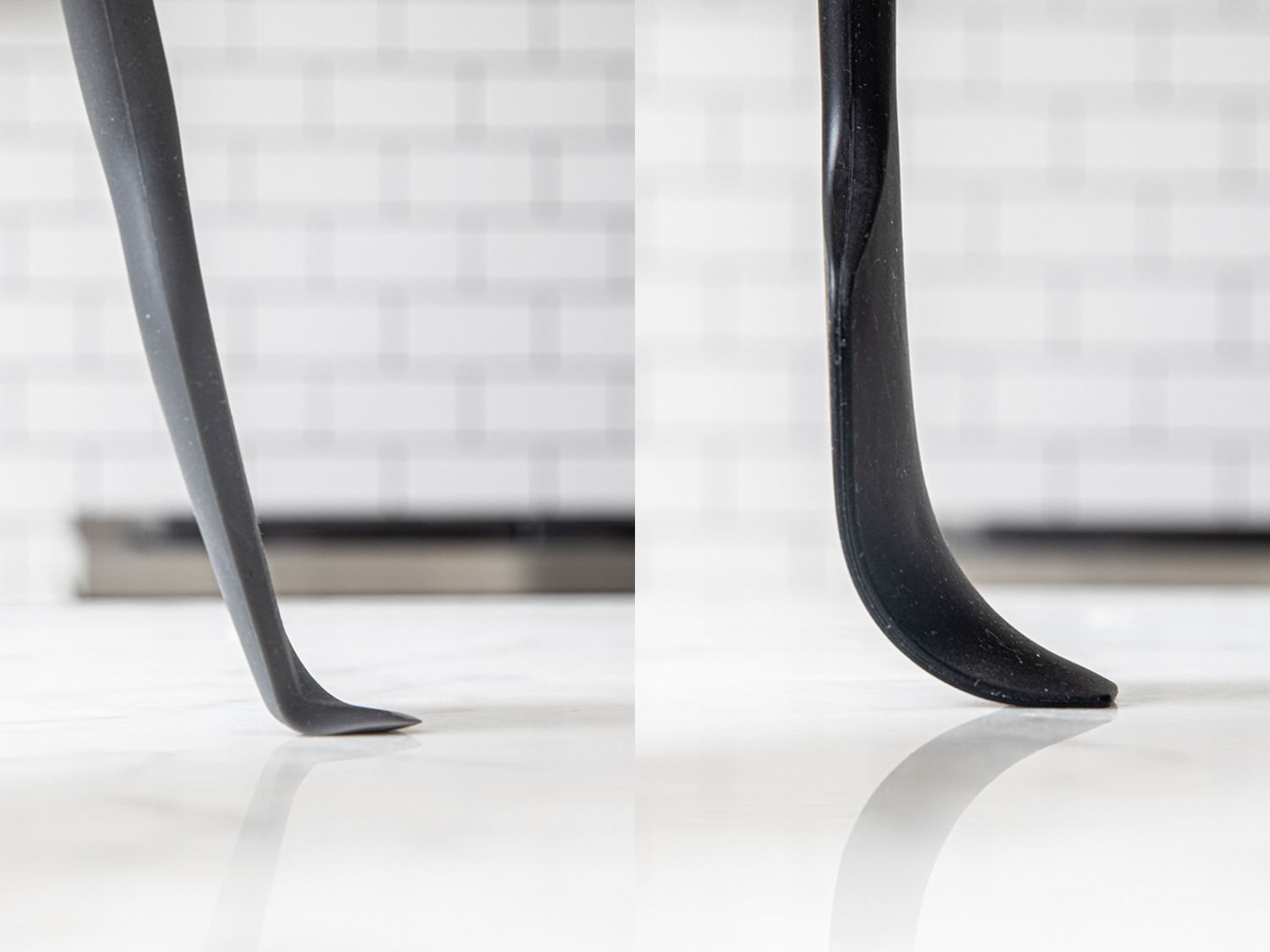 two spatulas side-by-side: the right bending slightly while the left is overly flexible