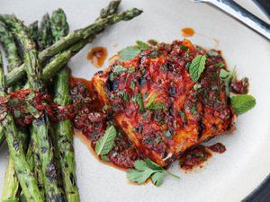 red curry marinated halibut