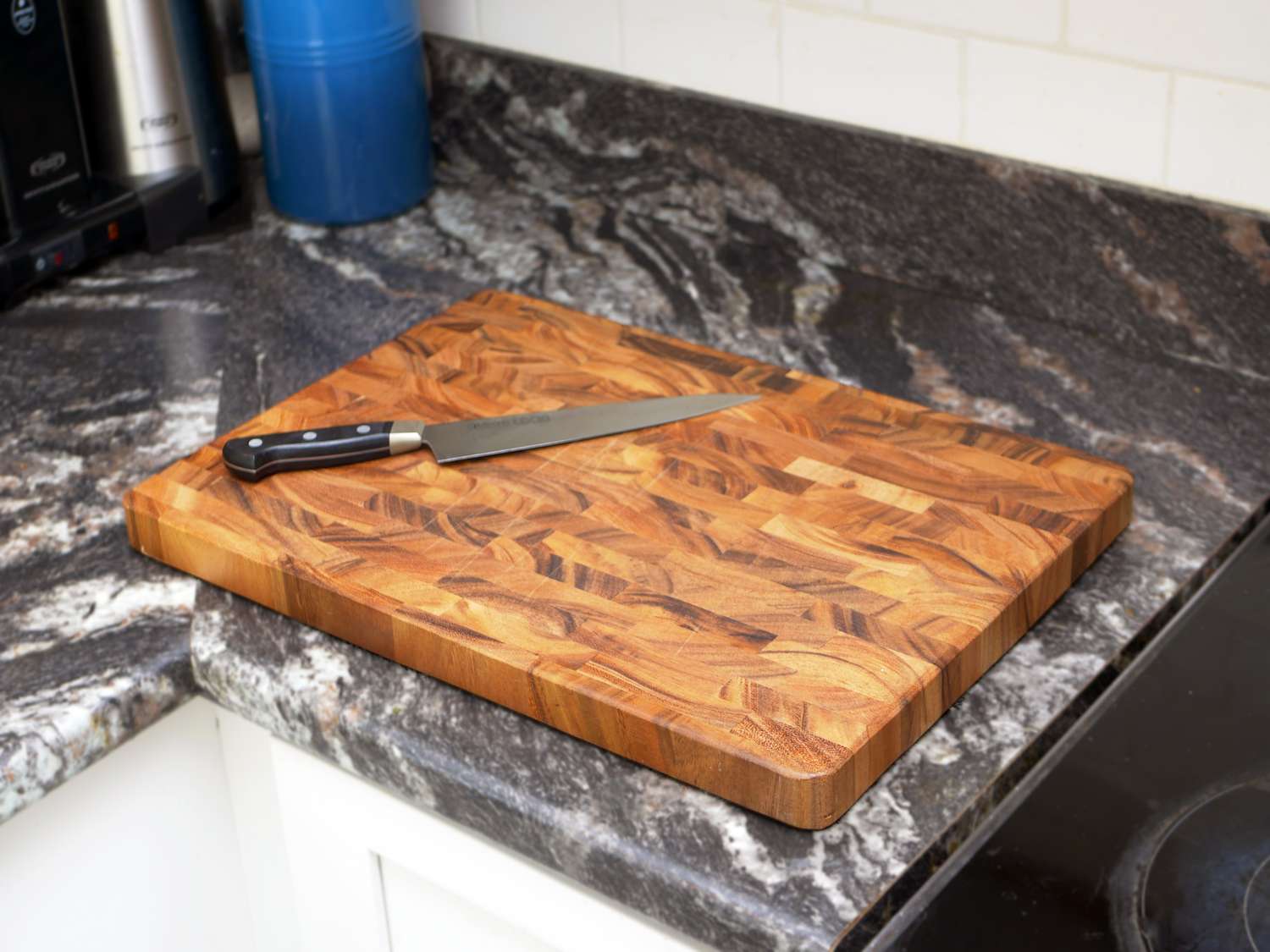 a wooden cutting board on a countertop