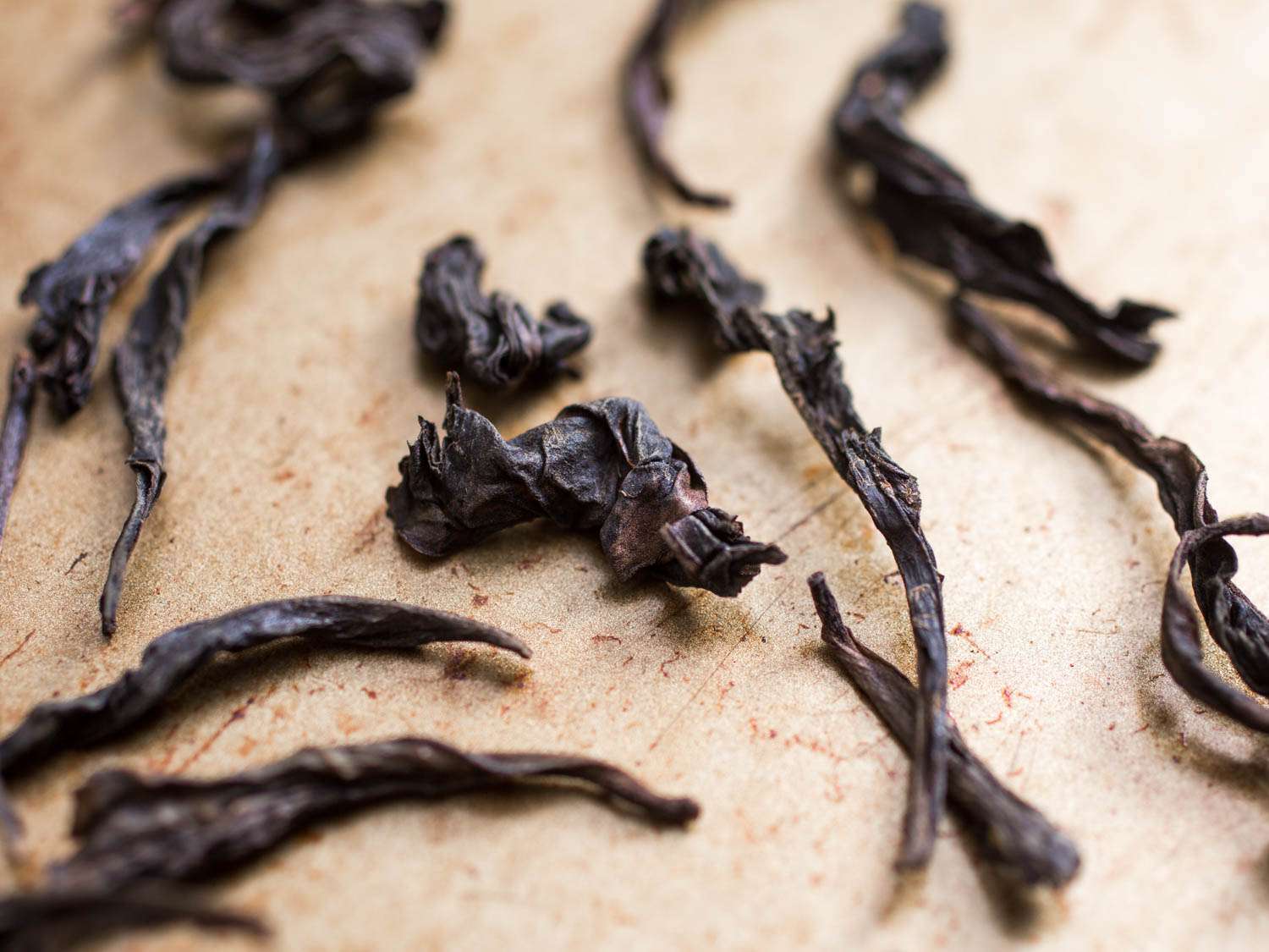 Closeup of dried oolong tea leaves 