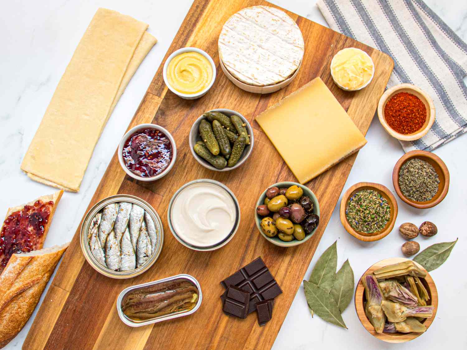 Overhead view of french pantry essentials