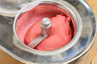 An overhead view of ice cream in the Lello Musso Lussino 4080 Ice Cream Maker