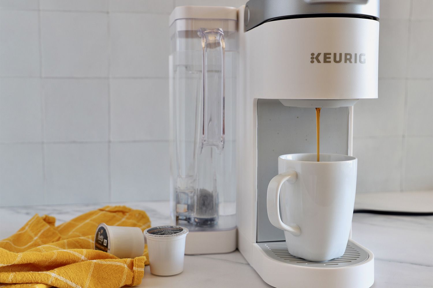 Coffee being made with the Keurig K-Supreme Single Serve K-Cup Pod Coffee Maker