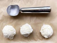 zeroll ice cream scoop with three scoops of vanilla
