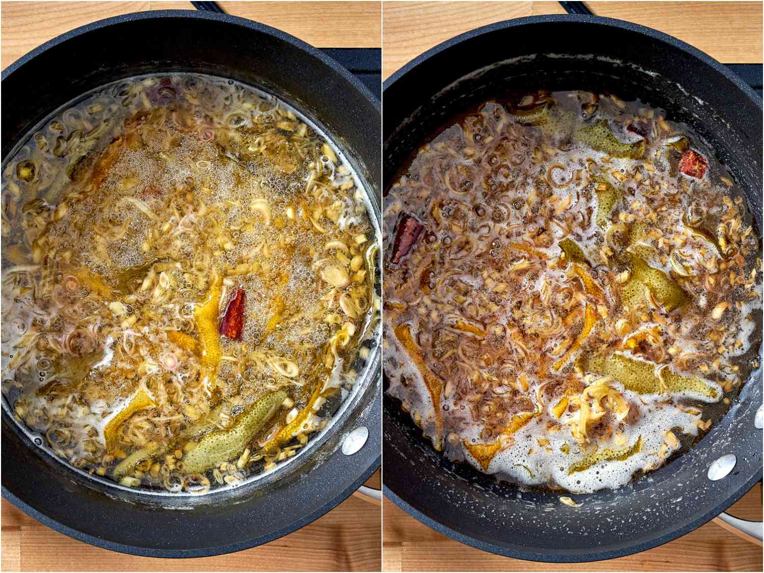 Tonic water mixture boiling and steeping in the saucepan. 