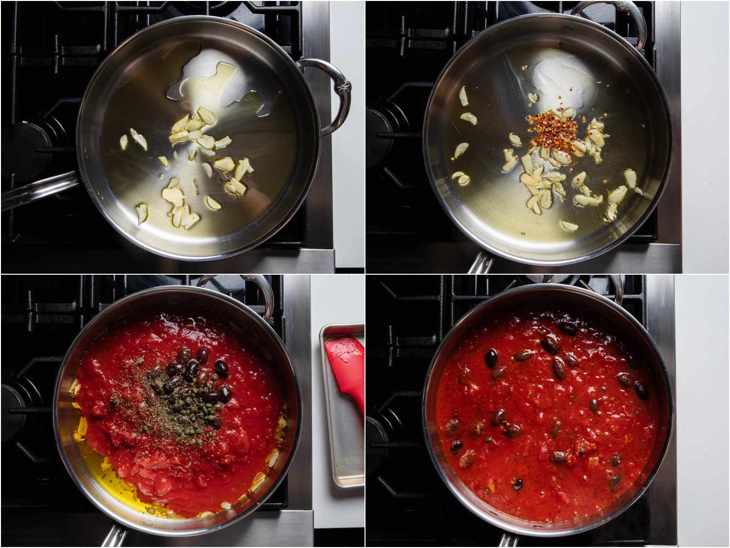 Cooking tomato sauce for baccalÃ  alla napoletana.