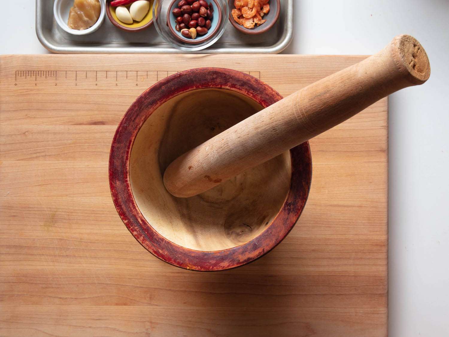 A wooden mortar and pestle