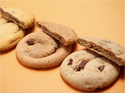 Closeup of two mock batch cookies and a Soft Batch cookie.
