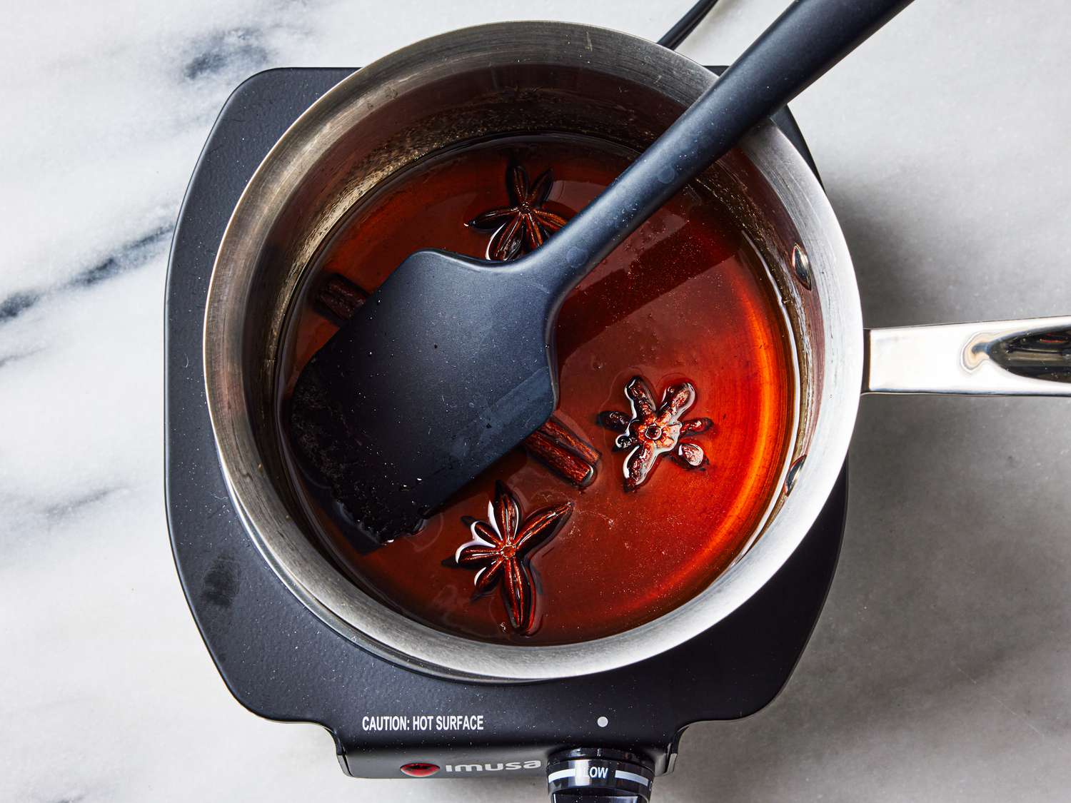 Overhead view of seeping syrup