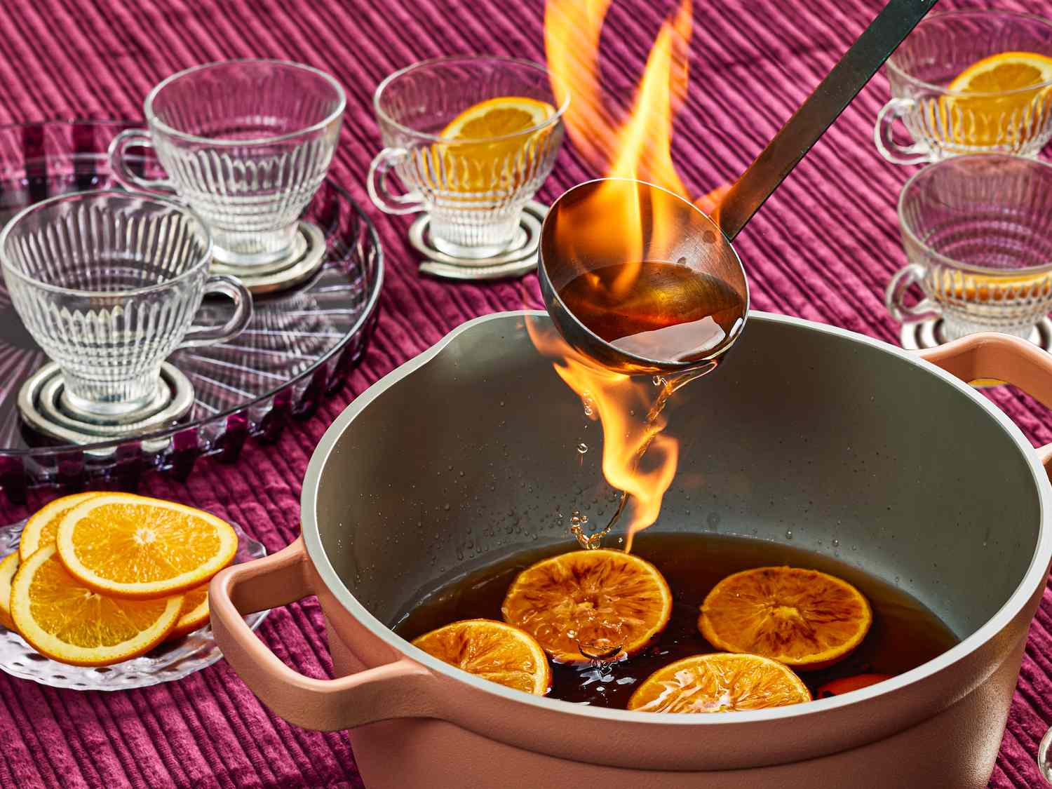 Side view of flaming punch