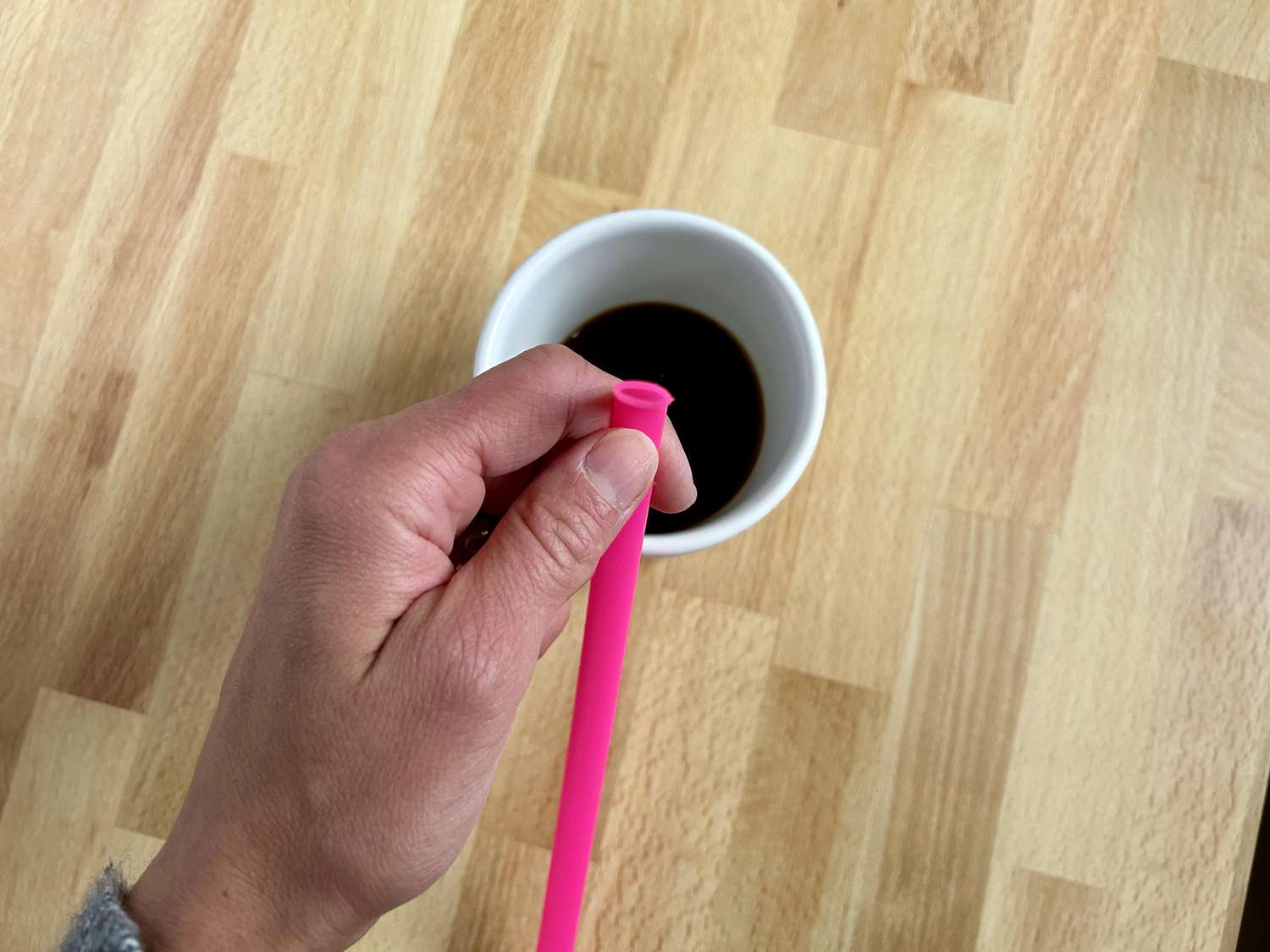 A narrow silicone straw