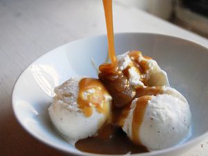 whiskey butterscotch sauce and vanilla ice cream