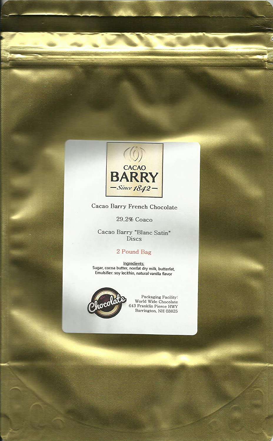 Cacao Barry White Chocolate Blanc Satin Pistoles, 29.2% Cocoa, 2 Pounds