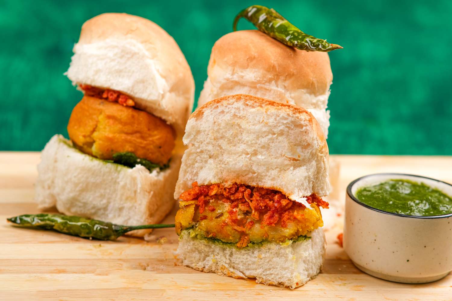 Side view of vada pav 
