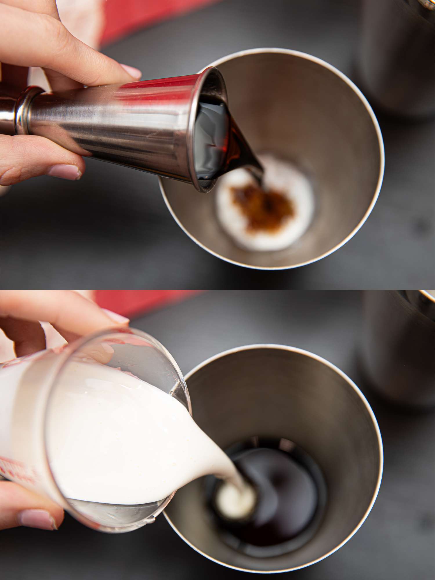 Two image collage of adding kahula and crea