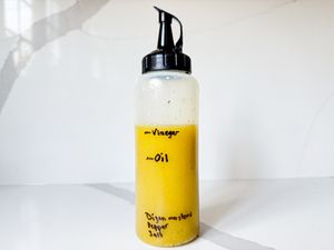 Squeeze bottle with vinegar and oil