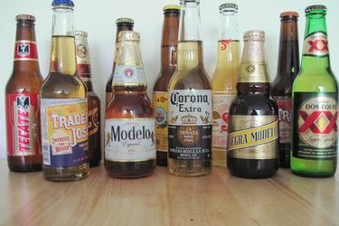 An assortment of Mexican beers. 