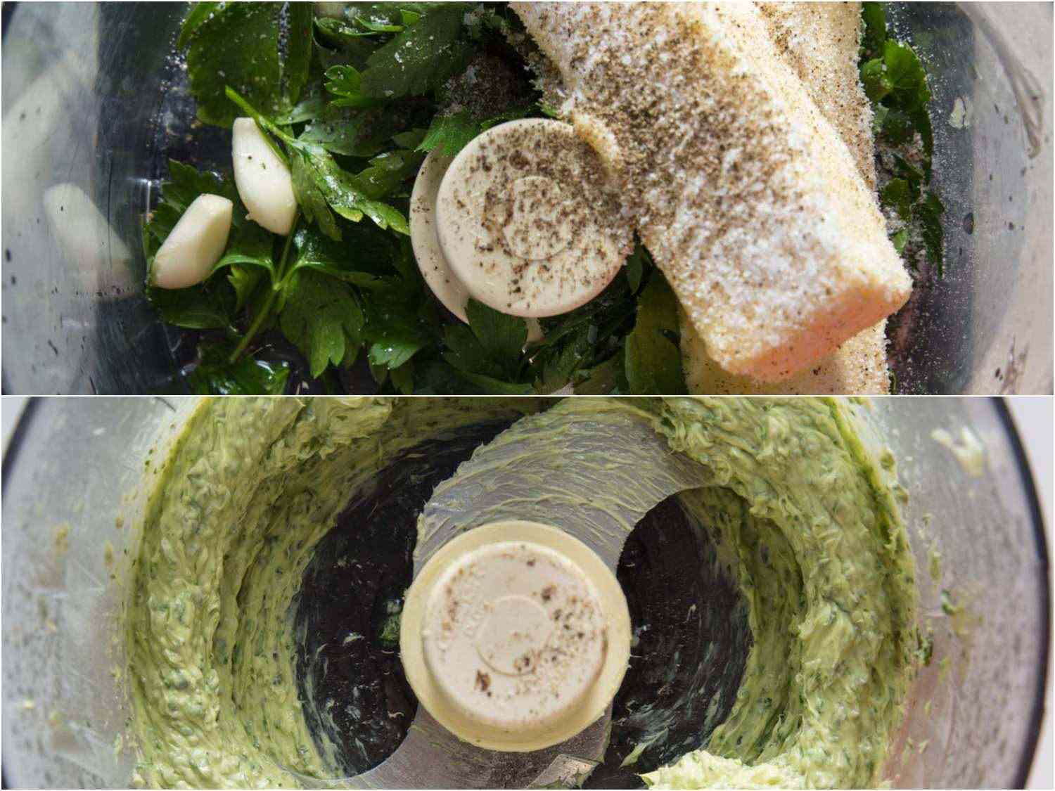 Making beurre maitre d'hotel (compound hotel butter) in a food processor