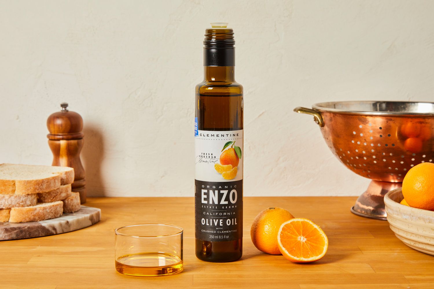 A bottle of Clementine olive oil.