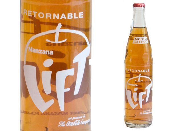 Closeup of a bottle of Lift soda.