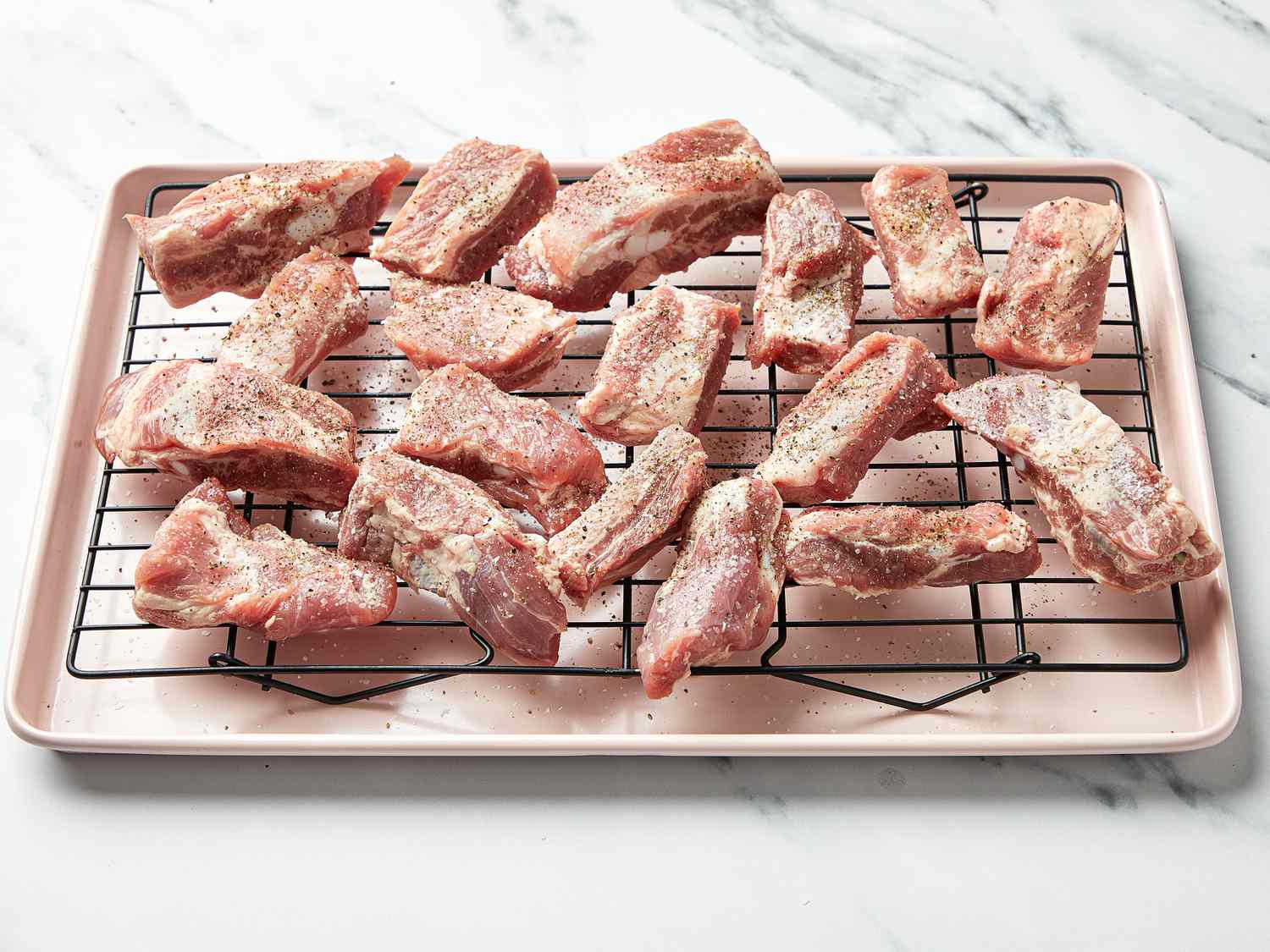  Meat on wire rack, generously seasoned with salt and pepper 