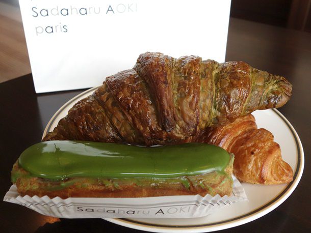  A plate of croissants and matcha eclair at Sadaharu Aoki