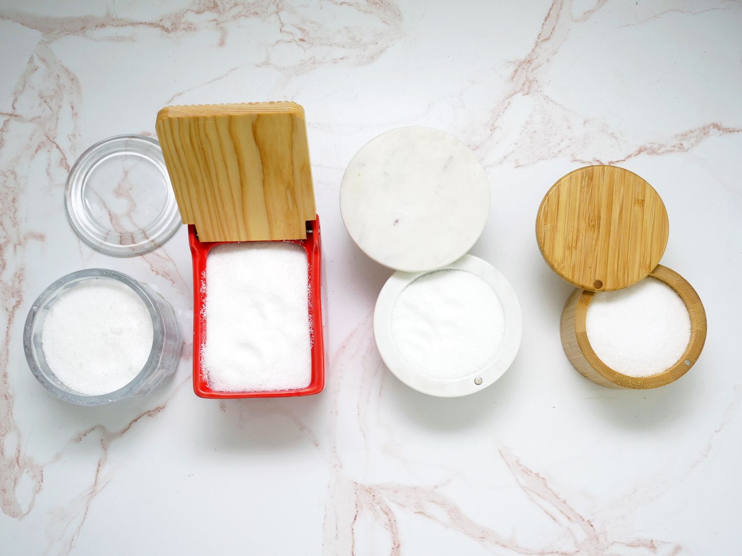 our favorite salt cellars with their lids open