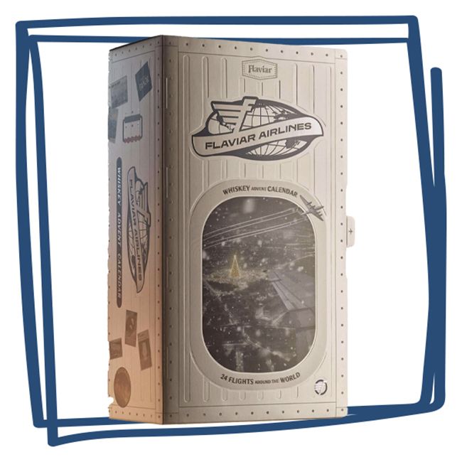 Flaviar Whiskey Advent Calendar with airplane motif and vintage design