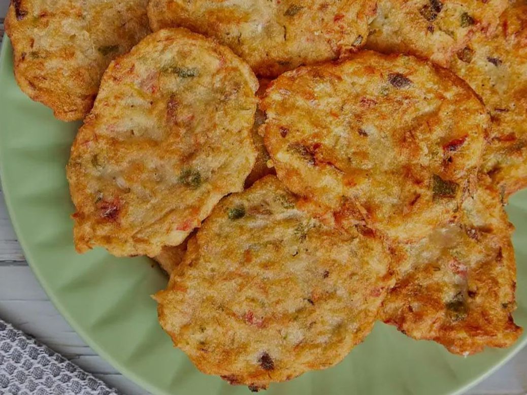 Overhead view of salt fish fritter from TripleTz Eatery