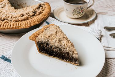Overhead view of steps to make shoofly pie