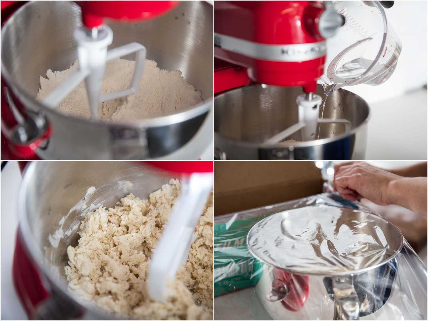 Collage of mixing ramen dough